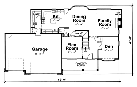 Traditional House Plan 66616 with 4 Beds, 3 Baths, 3 Car Garage First Level Plan