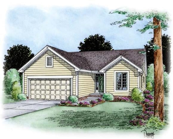 Traditional House Plan 66620 with 2 Beds, 2 Baths, 2 Car Garage Elevation