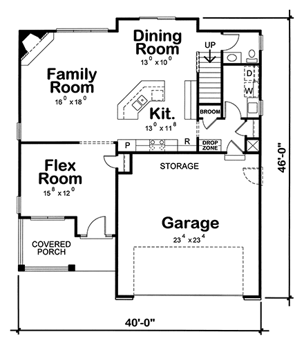 Traditional House Plan 66622 with 4 Beds, 3 Baths, 2 Car Garage First Level Plan