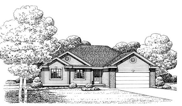 Traditional House Plan 66637 with 3 Beds, 2 Baths, 2 Car Garage Elevation