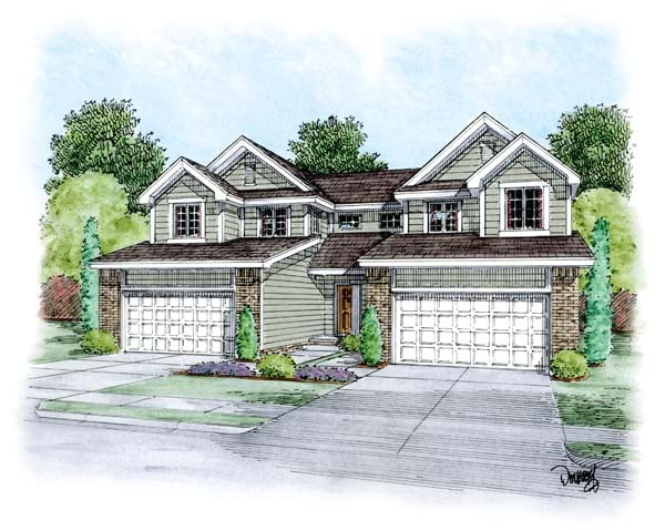 Traditional Multi-Family Plan 66648 with 6 Beds, 6 Baths, 4 Car Garage Elevation