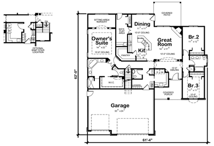 Traditional House Plan 66656 with 3 Beds, 3 Baths, 3 Car Garage First Level Plan