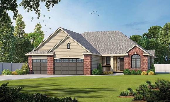 Traditional House Plan 66656 with 3 Beds, 3 Baths, 3 Car Garage Elevation