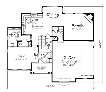 Traditional House Plan 66659 with 4 Beds, 3 Baths, 2 Car Garage First Level Plan