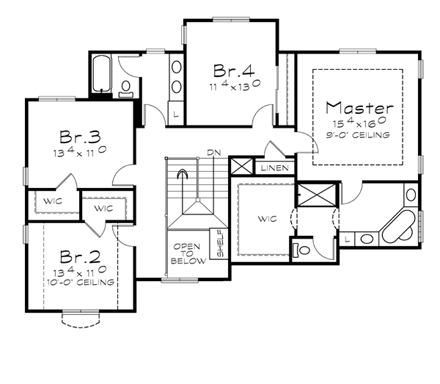 Traditional House Plan 66659 with 4 Beds, 3 Baths, 2 Car Garage Second Level Plan