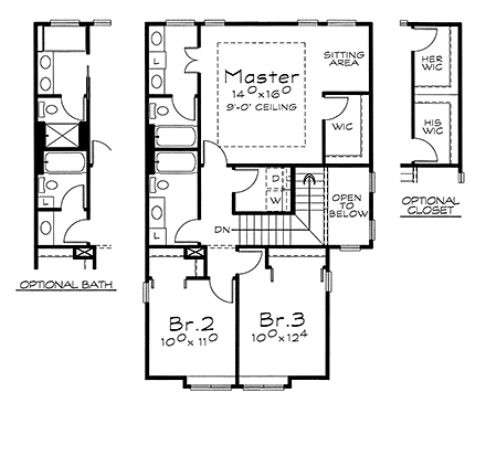 Traditional House Plan 66672 with 3 Beds, 3 Baths, 2 Car Garage Second Level Plan