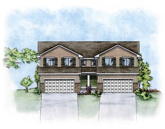 Traditional Multi-Family Plan 66676 with 6 Beds, 6 Baths, 4 Car Garage Elevation
