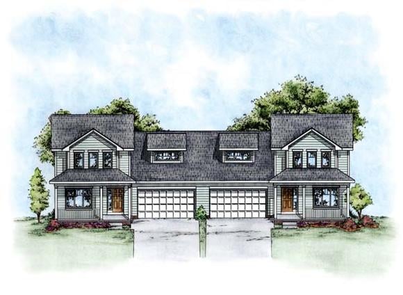 Traditional Multi-Family Plan 66677 with 6 Beds, 6 Baths, 4 Car Garage Elevation