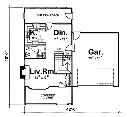 Farmhouse House Plan 66718 with 3 Beds, 3 Baths, 2 Car Garage First Level Plan