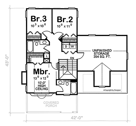 Farmhouse House Plan 66718 with 3 Beds, 3 Baths, 2 Car Garage Second Level Plan