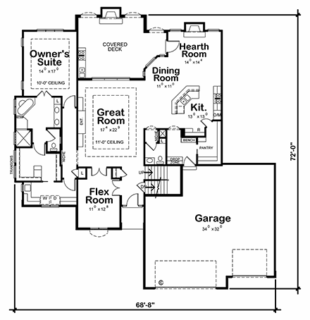 European, Southwest House Plan 66725 with 4 Beds, 4 Baths First Level Plan