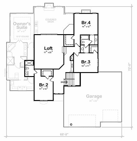 European, Southwest House Plan 66725 with 4 Beds, 4 Baths Second Level Plan