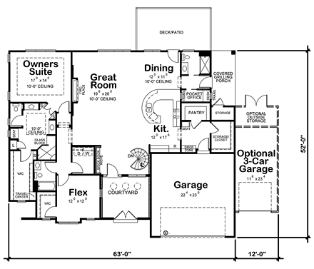 Italian, Southwest, Tuscan House Plan 66770 with 1 Beds, 3 Baths, 2 Car Garage First Level Plan