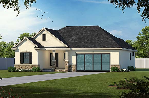 Craftsman, European, French Country, Southern House Plan 66775 with 3 Beds, 2 Baths, 2 Car Garage Elevation