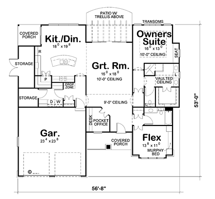 Cottage, Craftsman, Traditional House Plan 66777 with 1 Beds, 2 Baths, 2 Car Garage First Level Plan