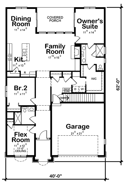House Plan 66787 with 2 Beds, 2 Baths, 2 Car Garage First Level Plan
