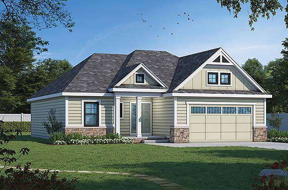 Ranch, Traditional House Plan 66793 with 3 Beds, 2 Baths, 2 Car Garage Elevation