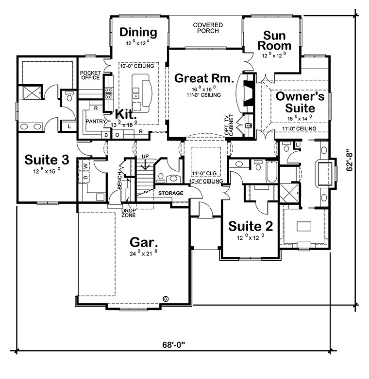 House Plan 66797 - Tudor Style with 2709 Sq Ft, 3 Bed, 3 Bath, 1