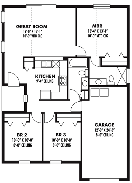 Florida, Mediterranean House Plan 66801 with 3 Beds, 2 Baths, 1 Car Garage First Level Plan