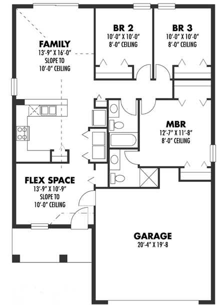 Florida House Plan 66803 with 3 Beds, 2 Baths, 2 Car Garage First Level Plan