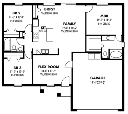 Florida, Ranch House Plan 66804 with 3 Beds, 2 Baths, 2 Car Garage First Level Plan