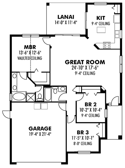 Florida House Plan 66806 with 3 Beds, 2 Baths, 2 Car Garage First Level Plan