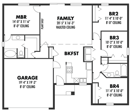 Cottage, Craftsman, Florida, Ranch House Plan 66811 with 4 Beds, 2 Baths, 2 Car Garage First Level Plan