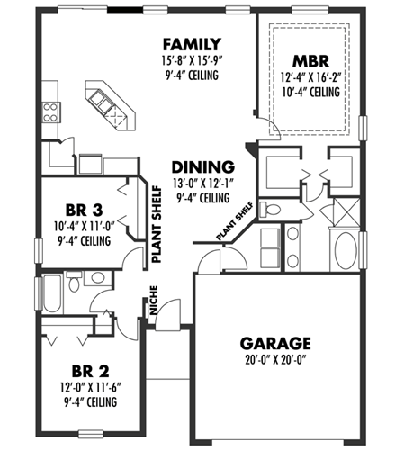 Contemporary, Florida, Mediterranean House Plan 66814 with 3 Beds, 2 Baths, 2 Car Garage First Level Plan
