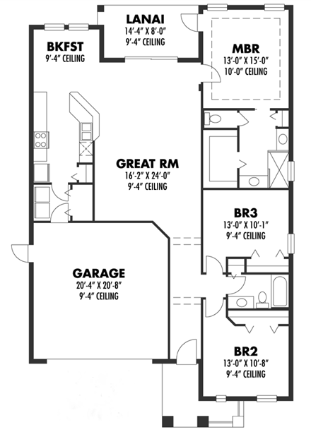 Cottage, Craftsman, Florida House Plan 66819 with 3 Beds, 2 Baths, 2 Car Garage First Level Plan