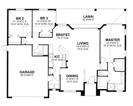 Florida, Ranch House Plan 66821 with 3 Beds, 2 Baths, 2 Car Garage First Level Plan