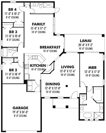 Contemporary, Florida, Mediterranean House Plan 66842 with 4 Beds, 3 Baths, 2 Car Garage First Level Plan