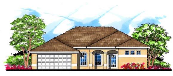 Contemporary, Florida, Mediterranean House Plan 66842 with 4 Beds, 3 Baths, 2 Car Garage Elevation