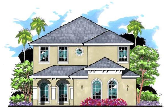 Florida, Mediterranean, Traditional House Plan 66875 with 4 Beds, 4 Baths, 2 Car Garage Elevation