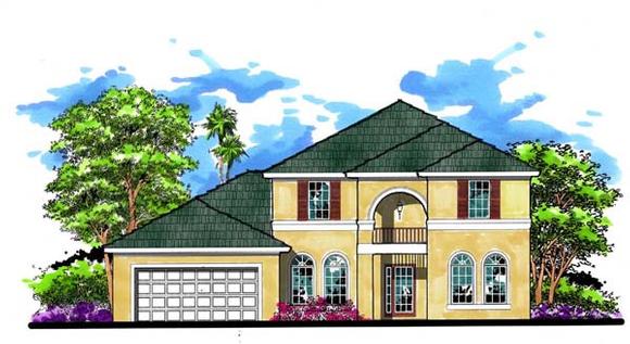 Contemporary, Florida, Traditional House Plan 66877 with 4 Beds, 3 Baths, 2 Car Garage Elevation
