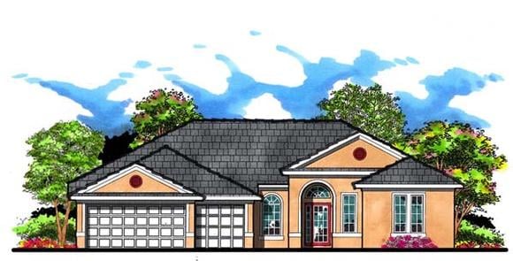 Contemporary, Florida, Ranch, Traditional House Plan 66879 with 4 Beds, 3 Baths, 3 Car Garage Elevation