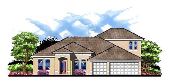 Florida, Traditional House Plan 66881 with 4 Beds, 3 Baths, 3 Car Garage Elevation
