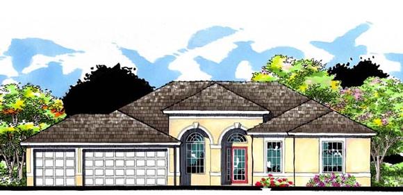 Contemporary, Florida, Ranch, Traditional House Plan 66883 with 4 Beds, 3 Baths, 3 Car Garage Elevation