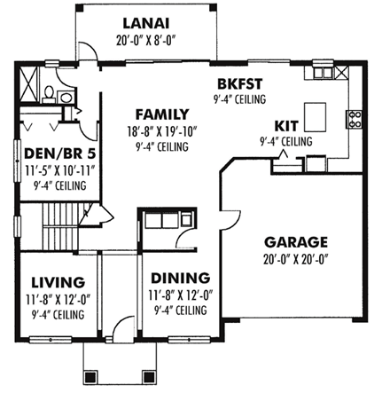 Colonial, Florida, Traditional House Plan 66890 with 5 Beds, 3 Baths, 2 Car Garage First Level Plan
