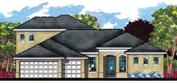 Contemporary, Florida, Ranch House Plan 66891 with 4 Beds, 3 Baths, 3 Car Garage Elevation