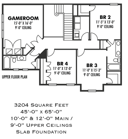 Traditional House Plan 66919 with 4 Beds, 4 Baths, 2 Car Garage Second Level Plan