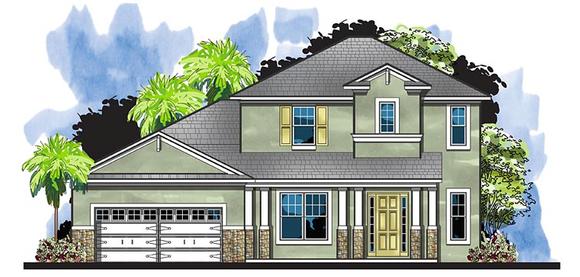 Colonial, European, Florida House Plan 66938 with 4 Beds, 4 Baths, 2 Car Garage Elevation