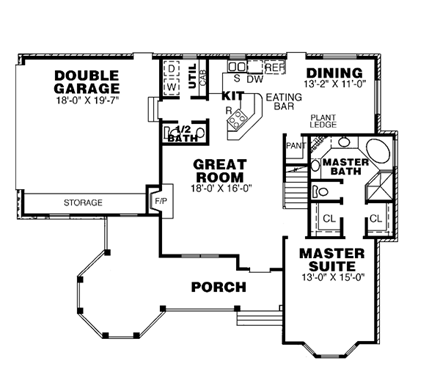 Country, Southern, Victorian House Plan 67003 with 3 Beds, 3 Baths, 2 Car Garage First Level Plan