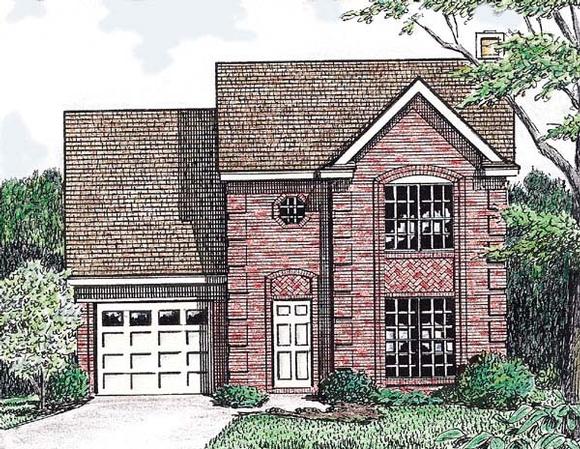 Narrow Lot, Traditional House Plan 67007 with 3 Beds, 3 Baths, 1 Car Garage Elevation