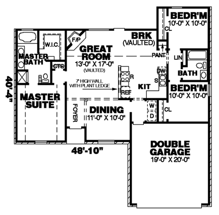 One-Story, Traditional House Plan 67010 with 3 Beds, 2 Baths, 2 Car Garage First Level Plan