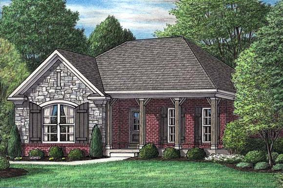 European, Narrow Lot, One-Story House Plan 67047 with 3 Beds, 2 Baths, 2 Car Garage Elevation