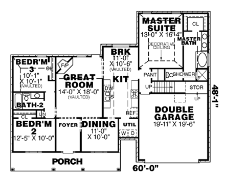 Cape Cod, One-Story House Plan 67056 with 3 Beds, 2 Baths, 2 Car Garage First Level Plan