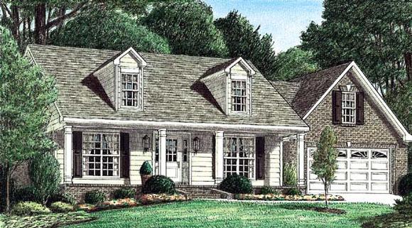 Cape Cod, One-Story House Plan 67056 with 3 Beds, 2 Baths, 2 Car Garage Elevation