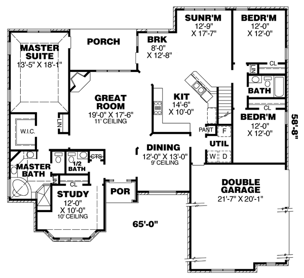 House Plan 67081 - Traditional Style with 2436 Sq Ft, 3 Bed, 2 Ba