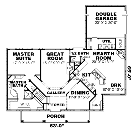 Southern House Plan 67118 with 3 Beds, 3 Baths, 2 Car Garage First Level Plan