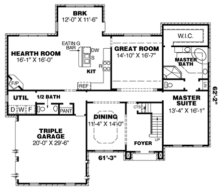 Colonial House Plan 67119 with 4 Beds, 4 Baths, 3 Car Garage First Level Plan